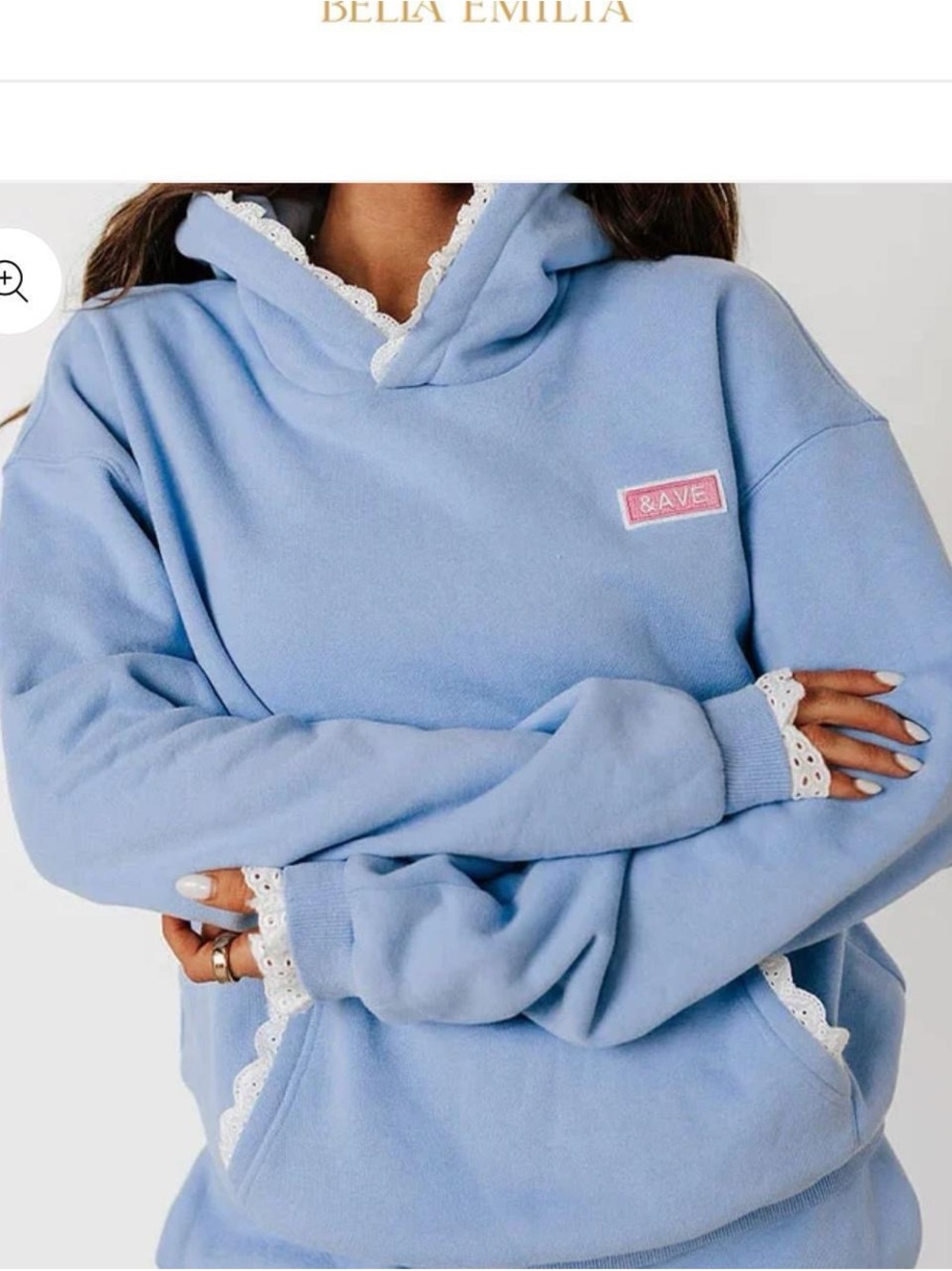 AMPERSAND AVE Light Blue Hoodie with Lace Trim